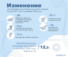 Изменение цен производителей промышленных товаров в июне 2021 года